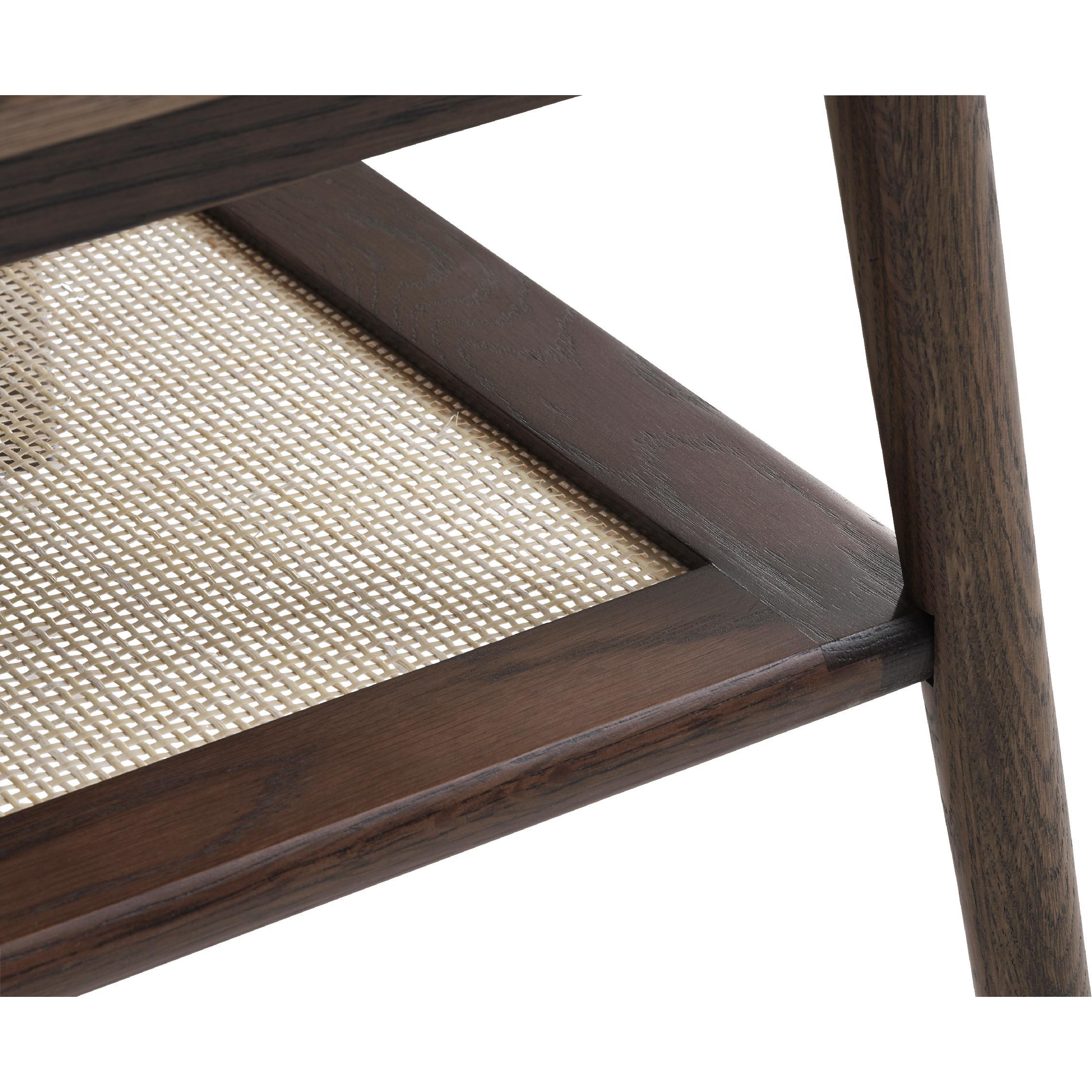 Enli rechthoekige eikenhouten salontafel met rotan legplank afbeelding 6