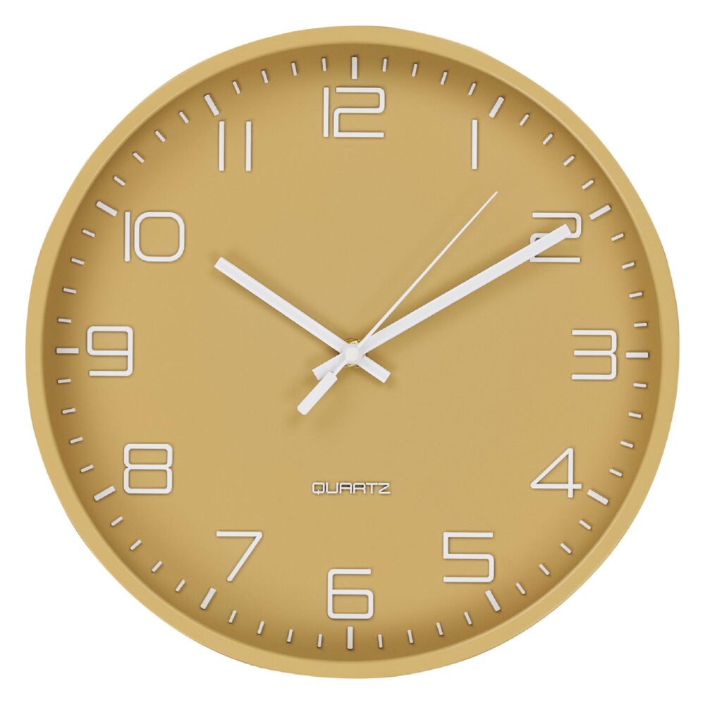 okergele stille wandklok 30 cm afbeelding 1