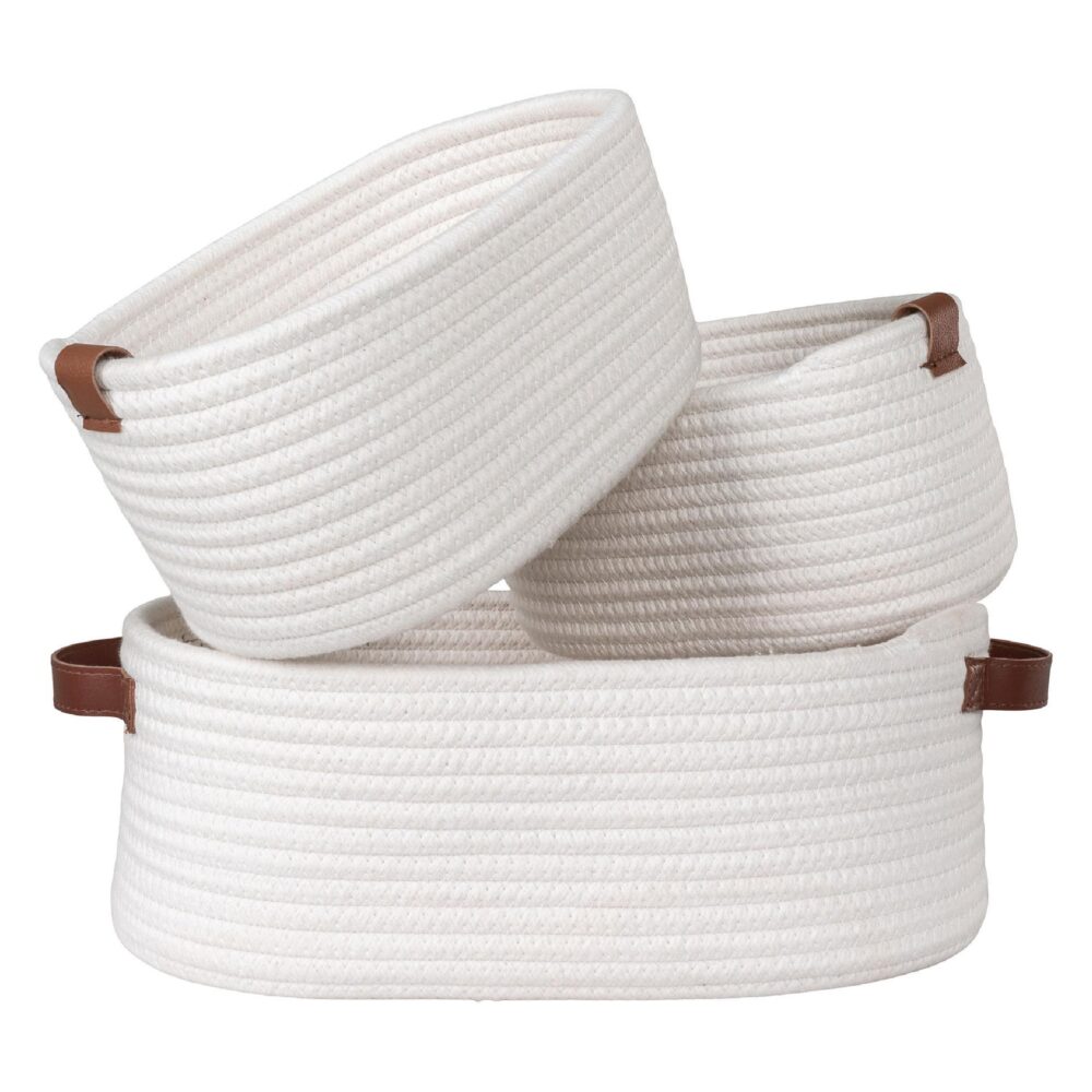 witte katoenen opbergmanden set afbeelding 3