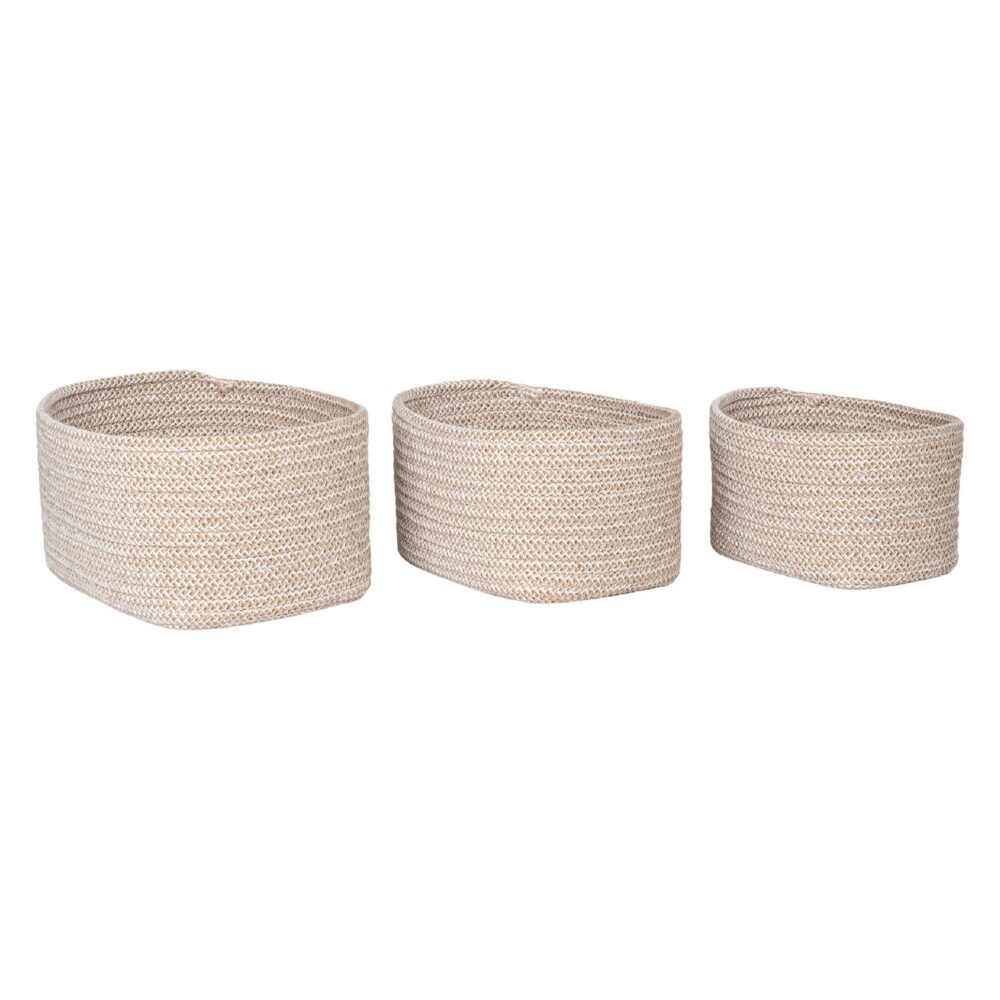 katoenen beige opbergmanden set van 3 afbeelding 1