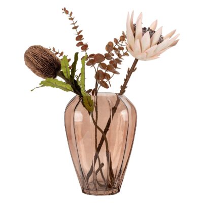 bruine glazen bloemenvaas rond 22x29 afbeelding 2