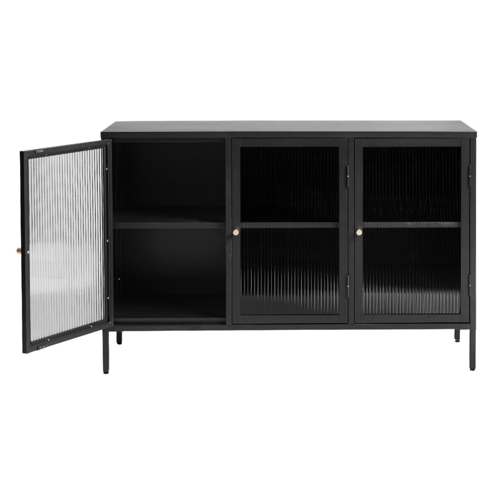 zwart metalen dressoir Leni met glazen deuren afbeelding 3