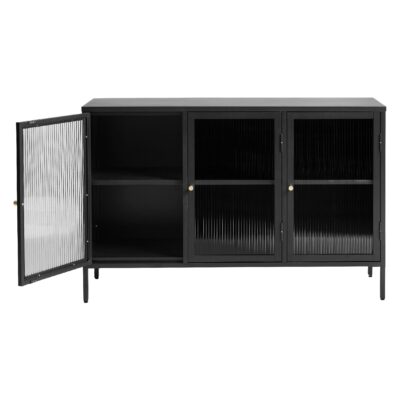 zwart metalen dressoir Leni met glazen deuren afbeelding 3