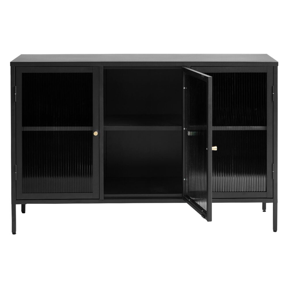 zwart metalen dressoir Leni met glazen deuren afbeelding 4