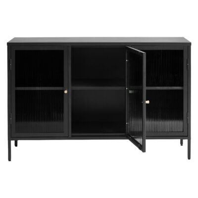 zwart metalen dressoir Leni met glazen deuren afbeelding 4