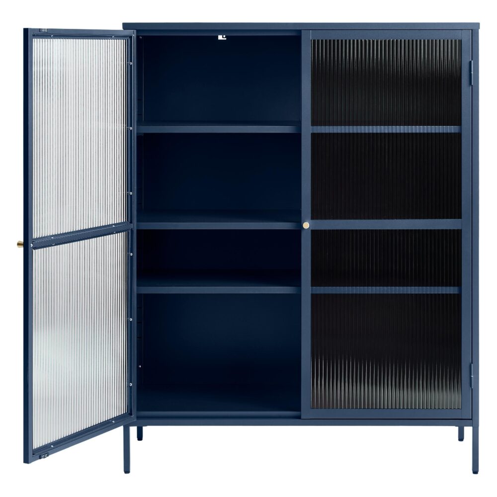 metalen vitrinekast Leni blauw met glazen deuren afbeelding 2
