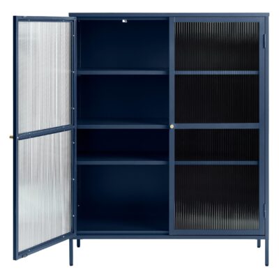 metalen vitrinekast Leni blauw met glazen deuren afbeelding 2