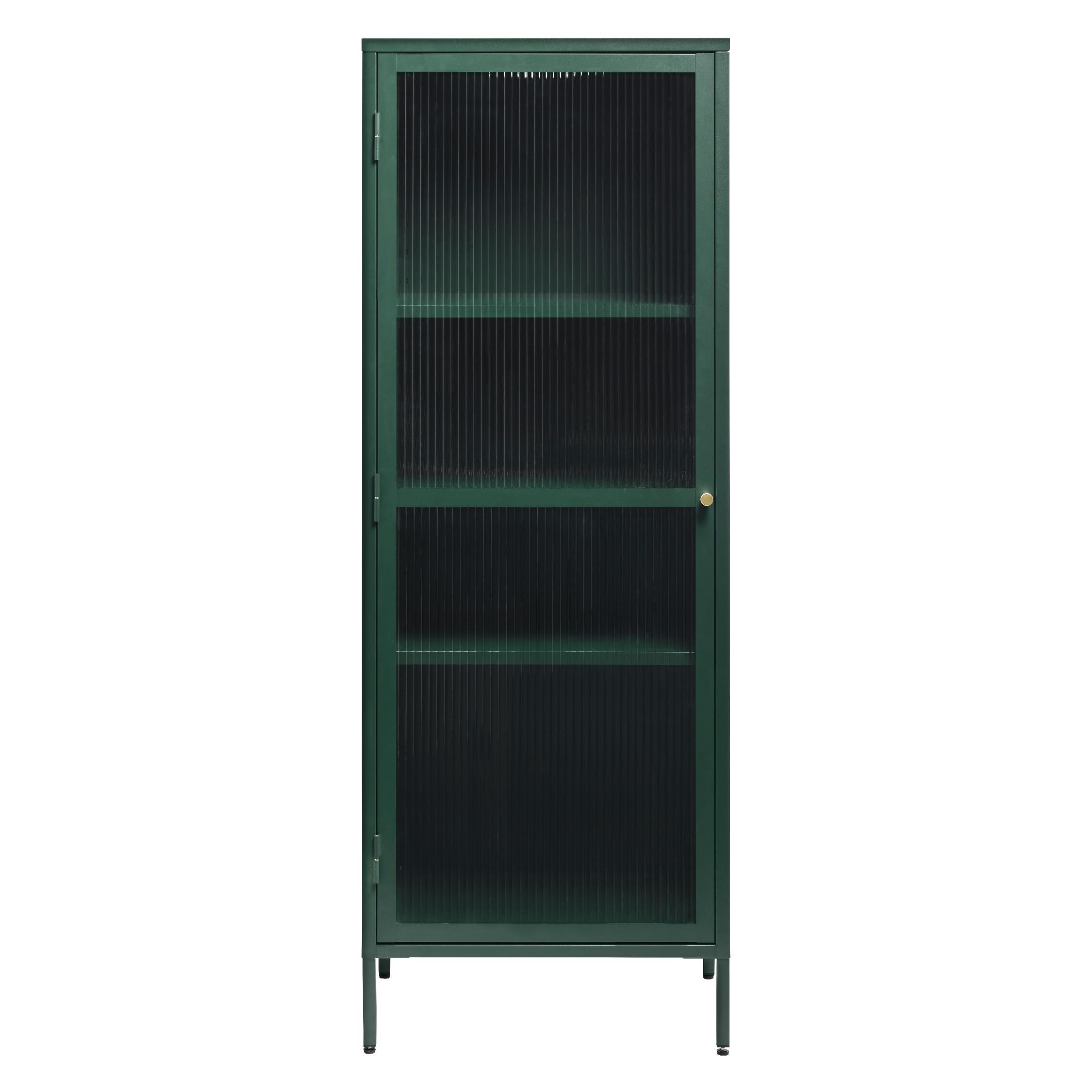 donkergroene metalen vitrinekast Leni met geribbeld glas afbeelding 1