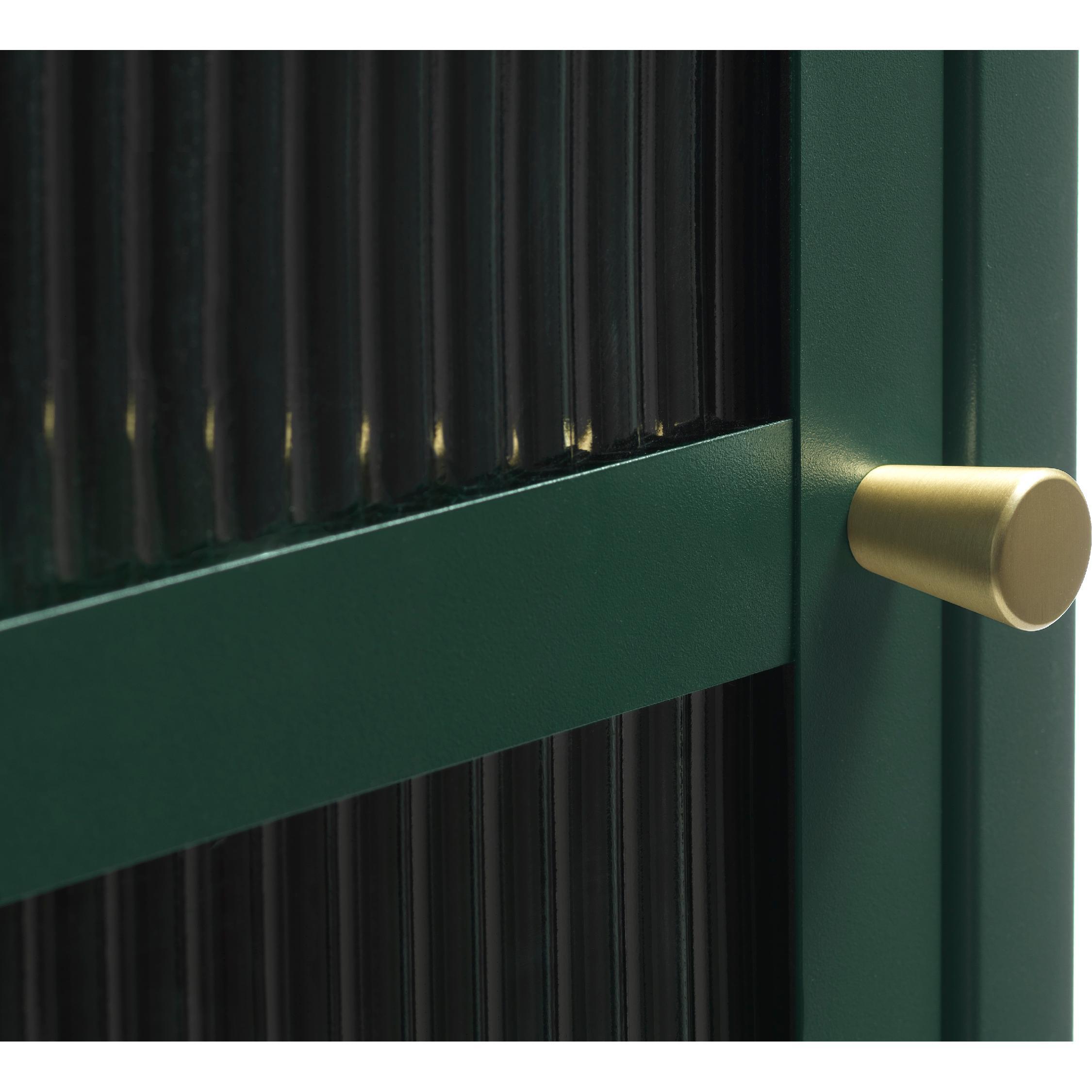 donkergroene metalen vitrinekast Leni met geribbeld glas afbeelding 4