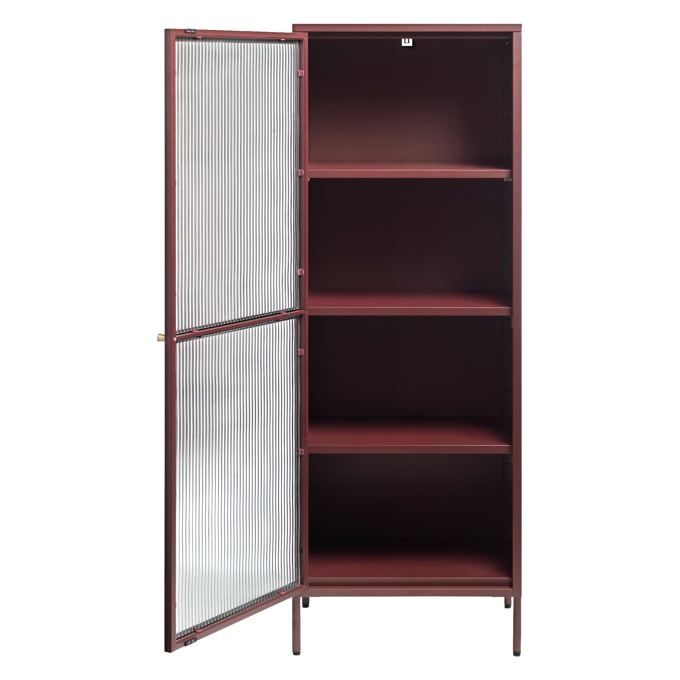 smalle metalen vitrinekast Leni wijnrood afbeelding 3