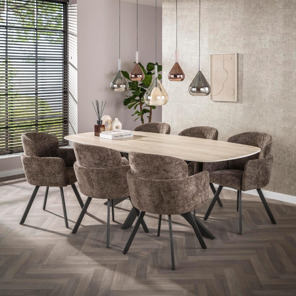 draaibare taupe eetkamerstoelen met armleuning Ami afbeelding 8