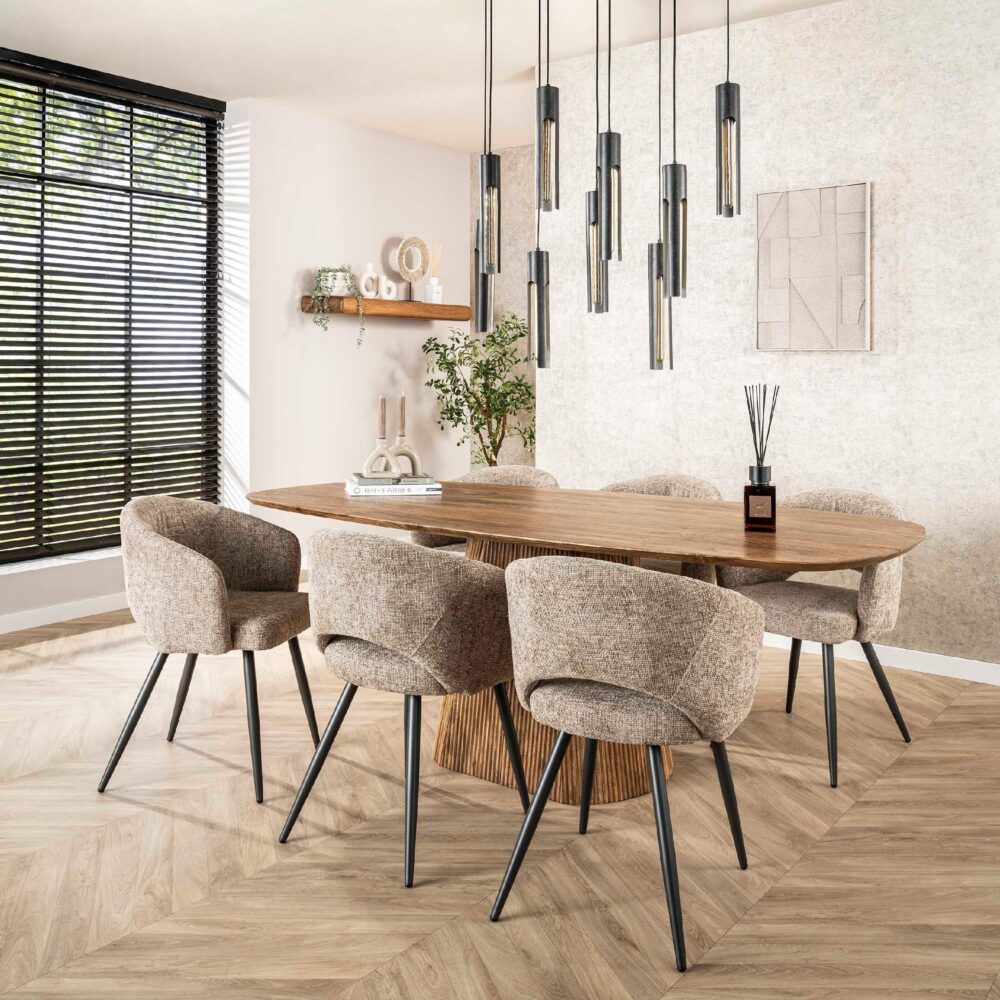 Vona bouclé eetkamerstoelen zand afbeelding 5