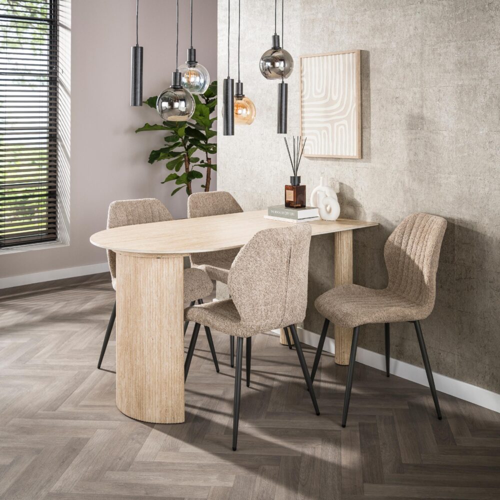 Nest of Nora bouclé eetkamerstoelen zand afbeelding 4