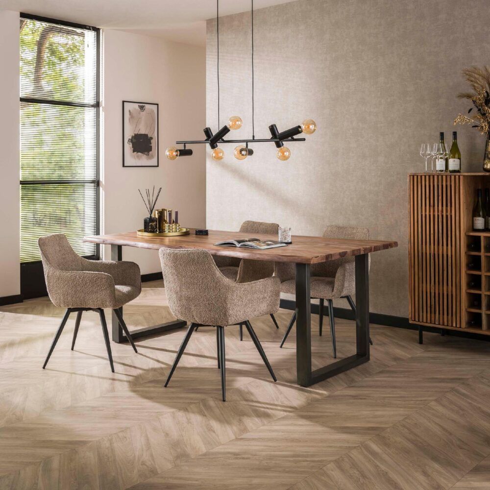 Nest of Nora bouclé eetkamerstoelen zand afbeelding 4