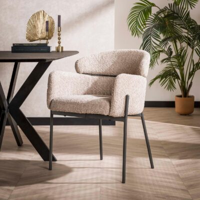 bouclé eetkamerstoelen Alea zand met armleuning afbeelding 3