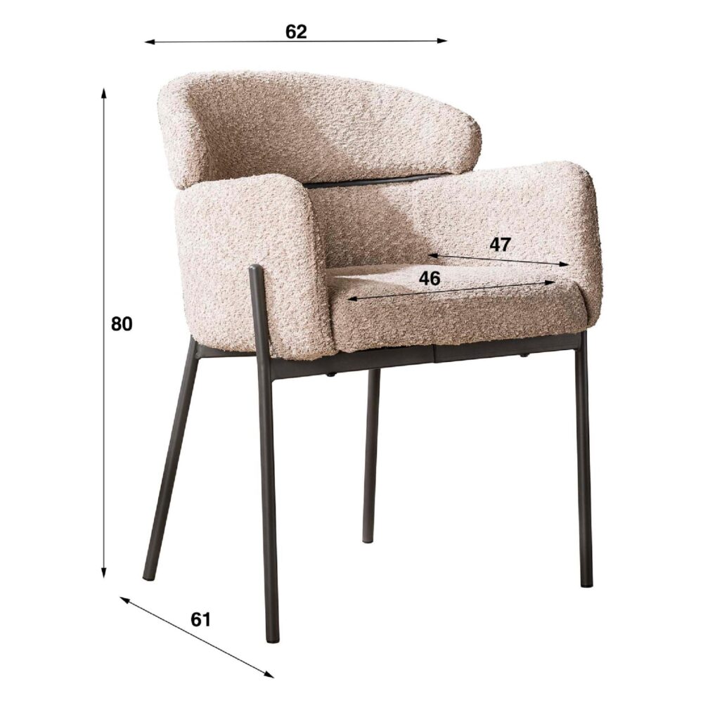 Set van 2 - Nest of Nora Eetkamerstoelen Alea - Met armleuning - Bouclé zand_afb2