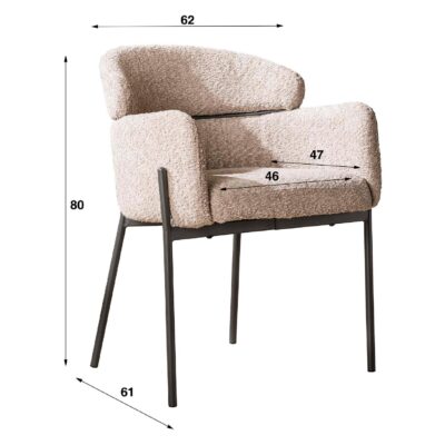 Set van 2 - Nest of Nora Eetkamerstoelen Alea - Met armleuning - Bouclé zand_afb2