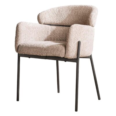 Set van 2 - Nest of Nora Eetkamerstoelen Alea - Met armleuning - Bouclé zand_afb1