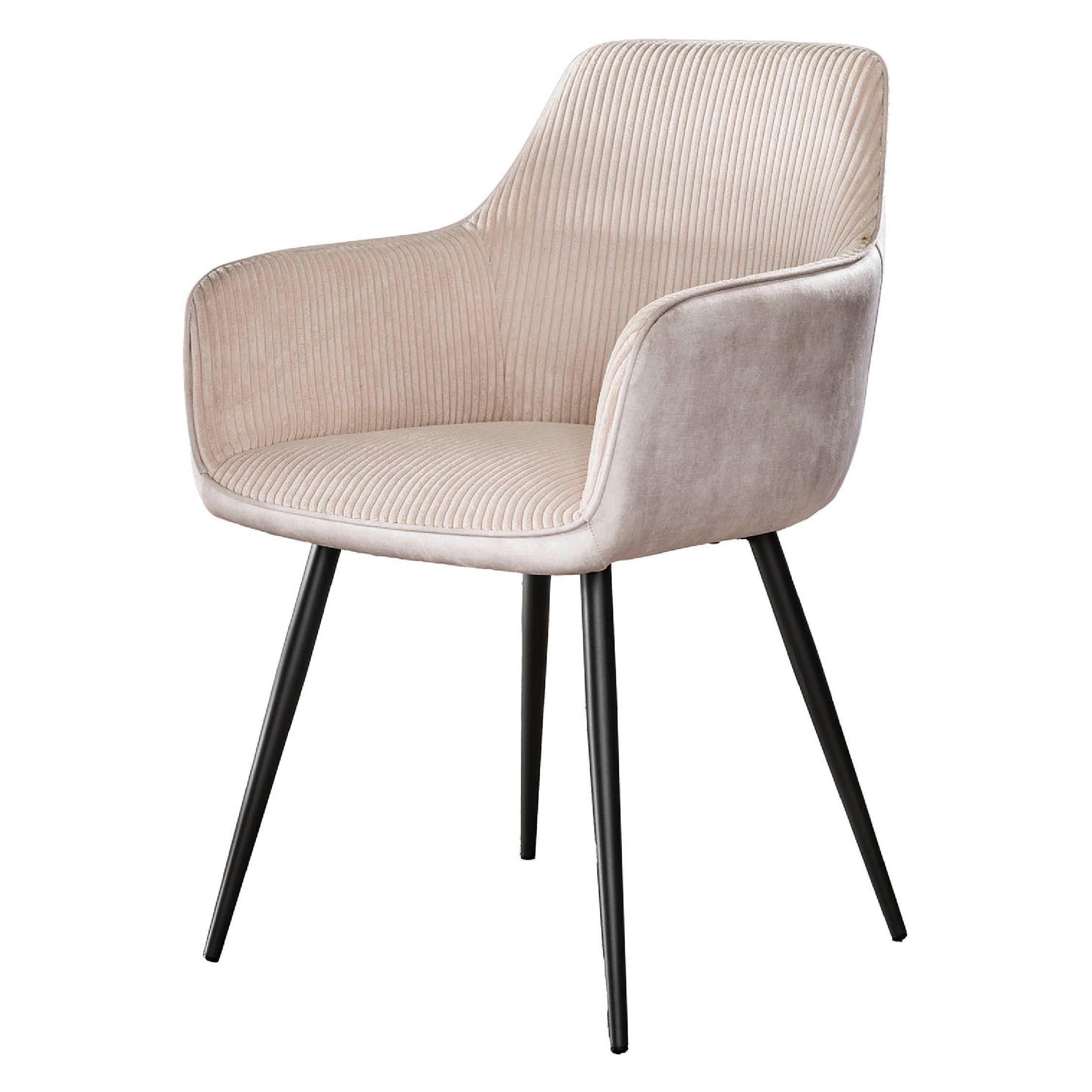 Norel ribstof eetkamerstoelen ivoor met armleuningen afbeelding 1