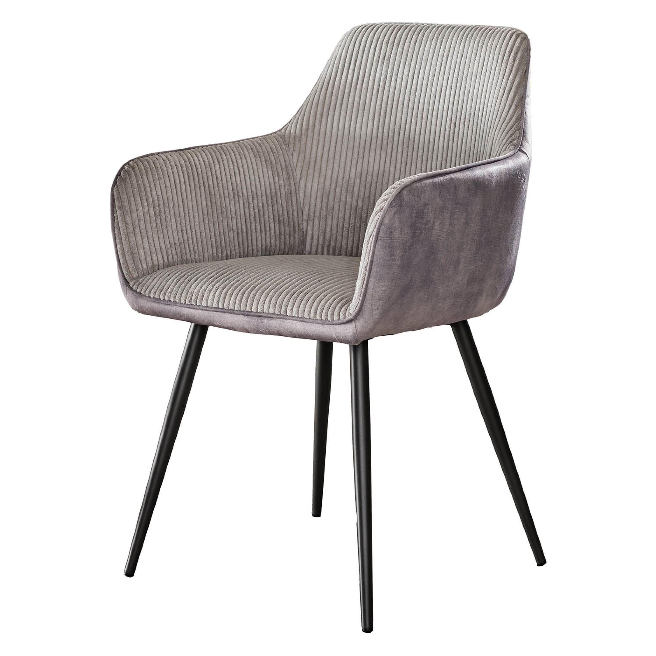 grijze ribstof eetkamerstoelen met armleuning afbeelding 1