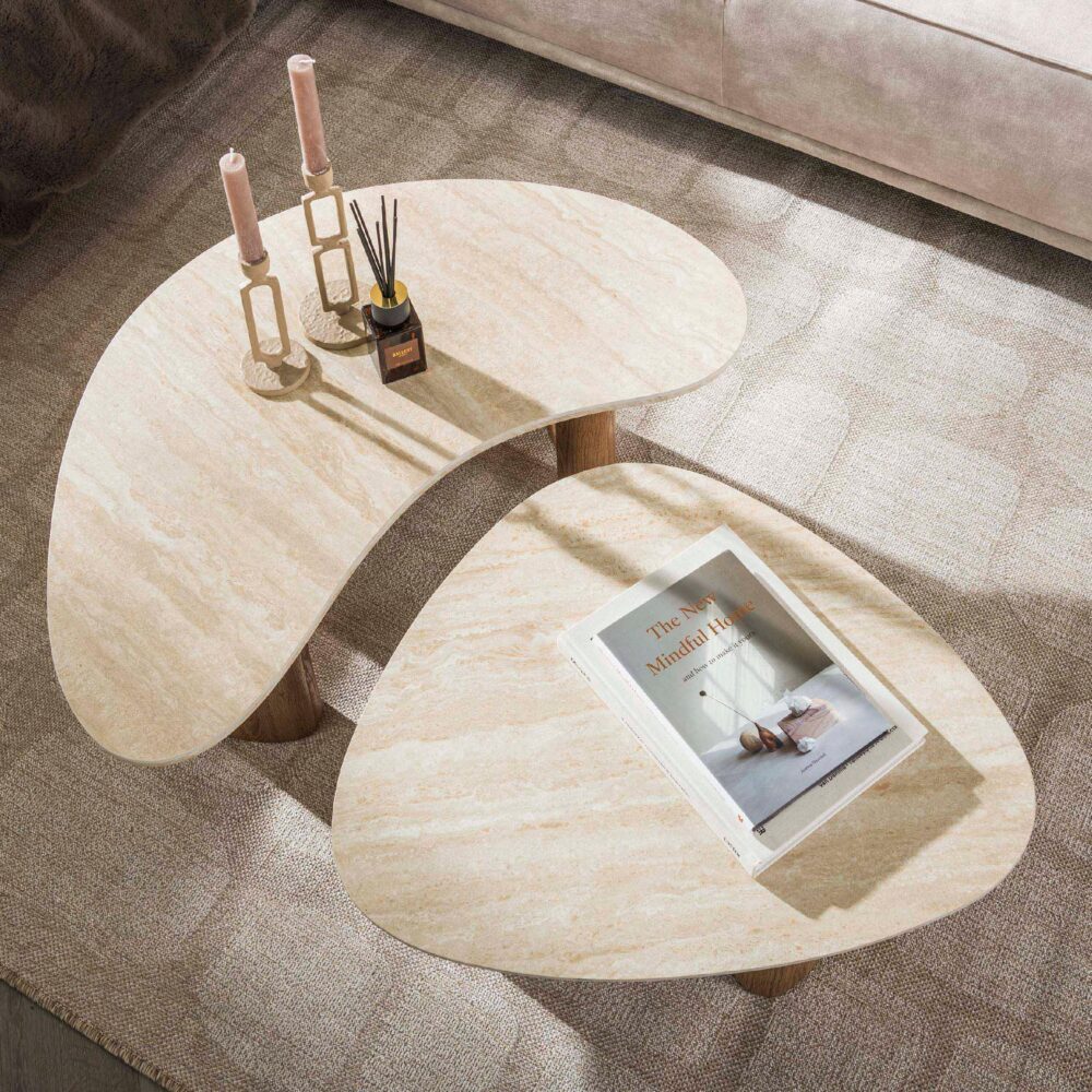 Sorell organische salontafel set travertin afbeelding 4