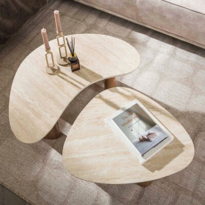 Sorell organische salontafel set travertin afbeelding 4