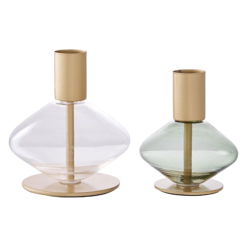 glazen kaarsenhouders set goud groen afbeelding 2