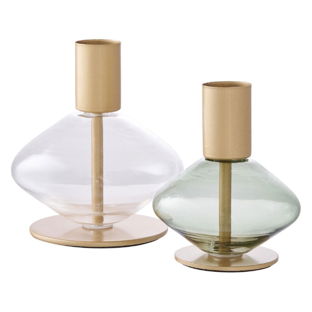 glazen kaarsenhouders set goud groen afbeelding 1