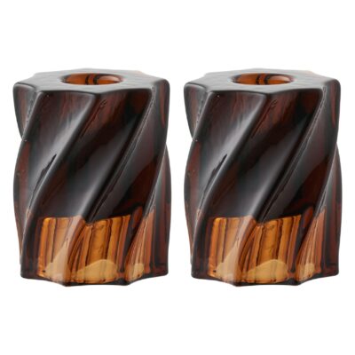 smoked brown glazen kaarsenhouders set afbeelding 2