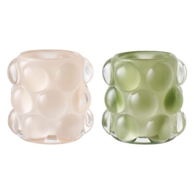 glazen kaarsenhouders beige groen set van 2 afbeelding 1