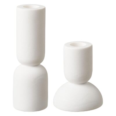 witte kalkstenen kandelaars set afbeelding 1