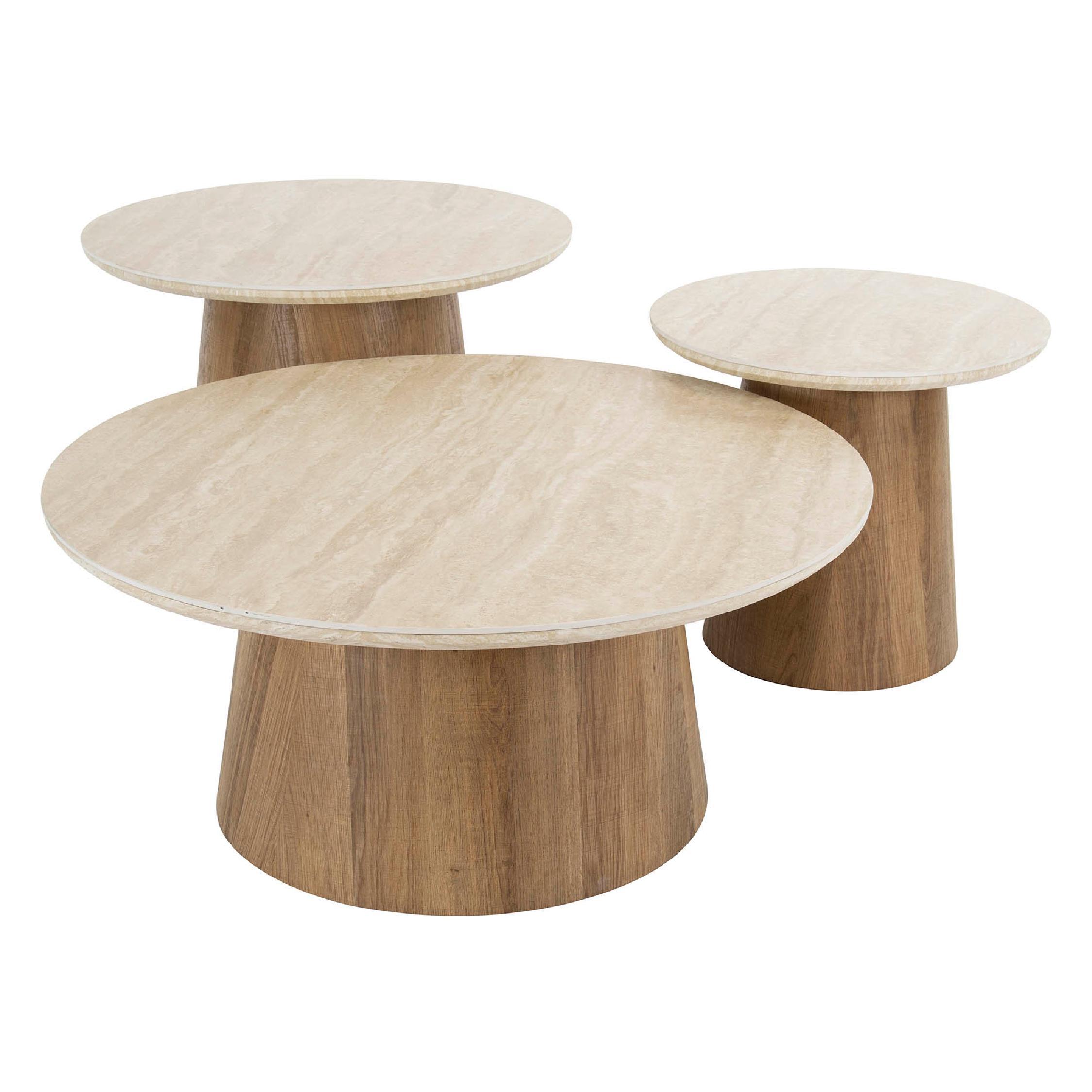 Sorell salontafel set van 3 rond keramiek travertin afbeelding 1