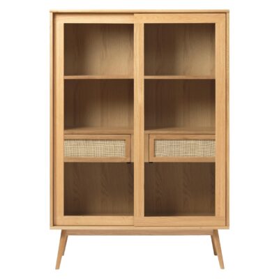 Enli eiken vitrinekast met glazen schuifdeuren afbeelding 1