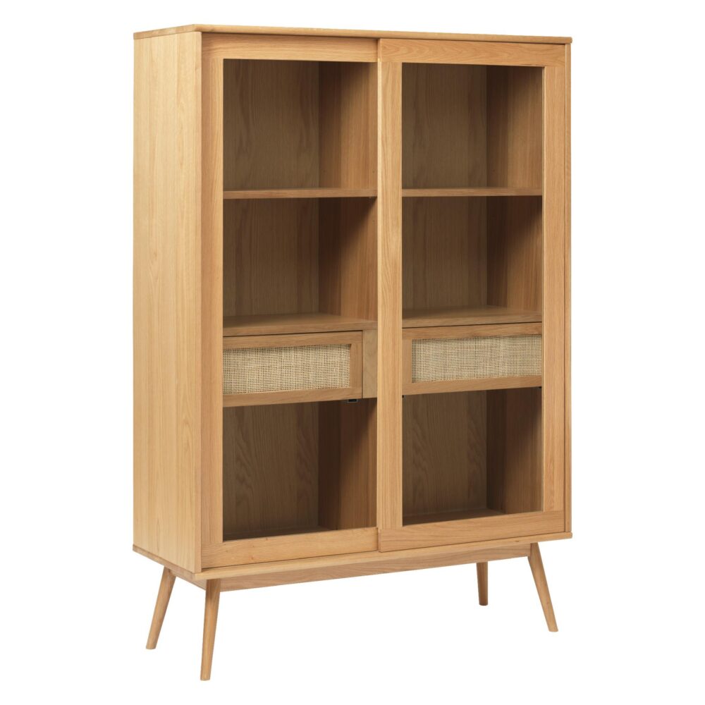 Enli eiken vitrinekast met glazen schuifdeuren afbeelding 4