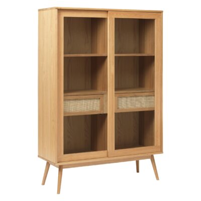 Enli eiken vitrinekast met glazen schuifdeuren afbeelding 4