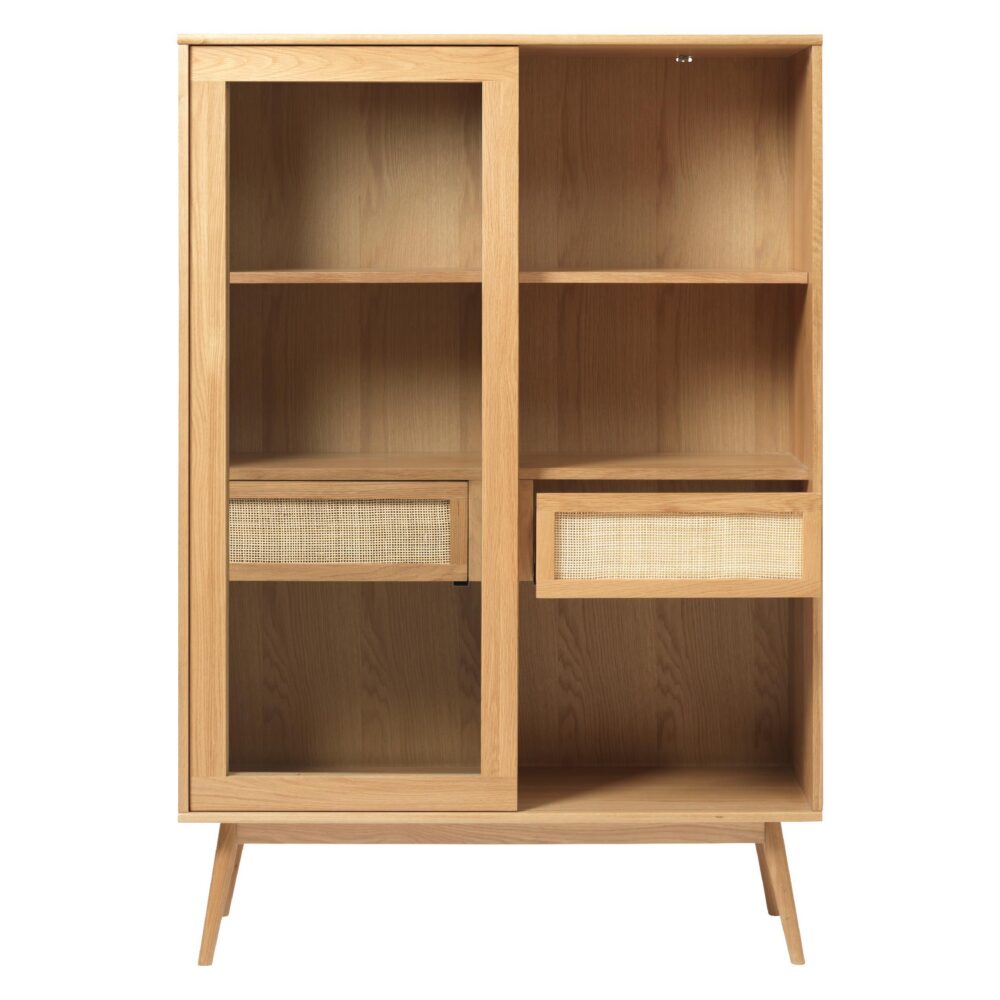 Enli eiken vitrinekast met glazen schuifdeuren afbeelding 3