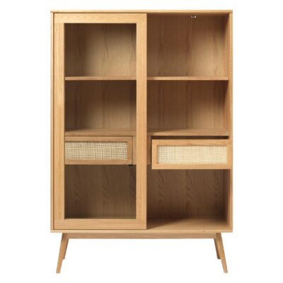 Enli eiken vitrinekast met glazen schuifdeuren afbeelding 3