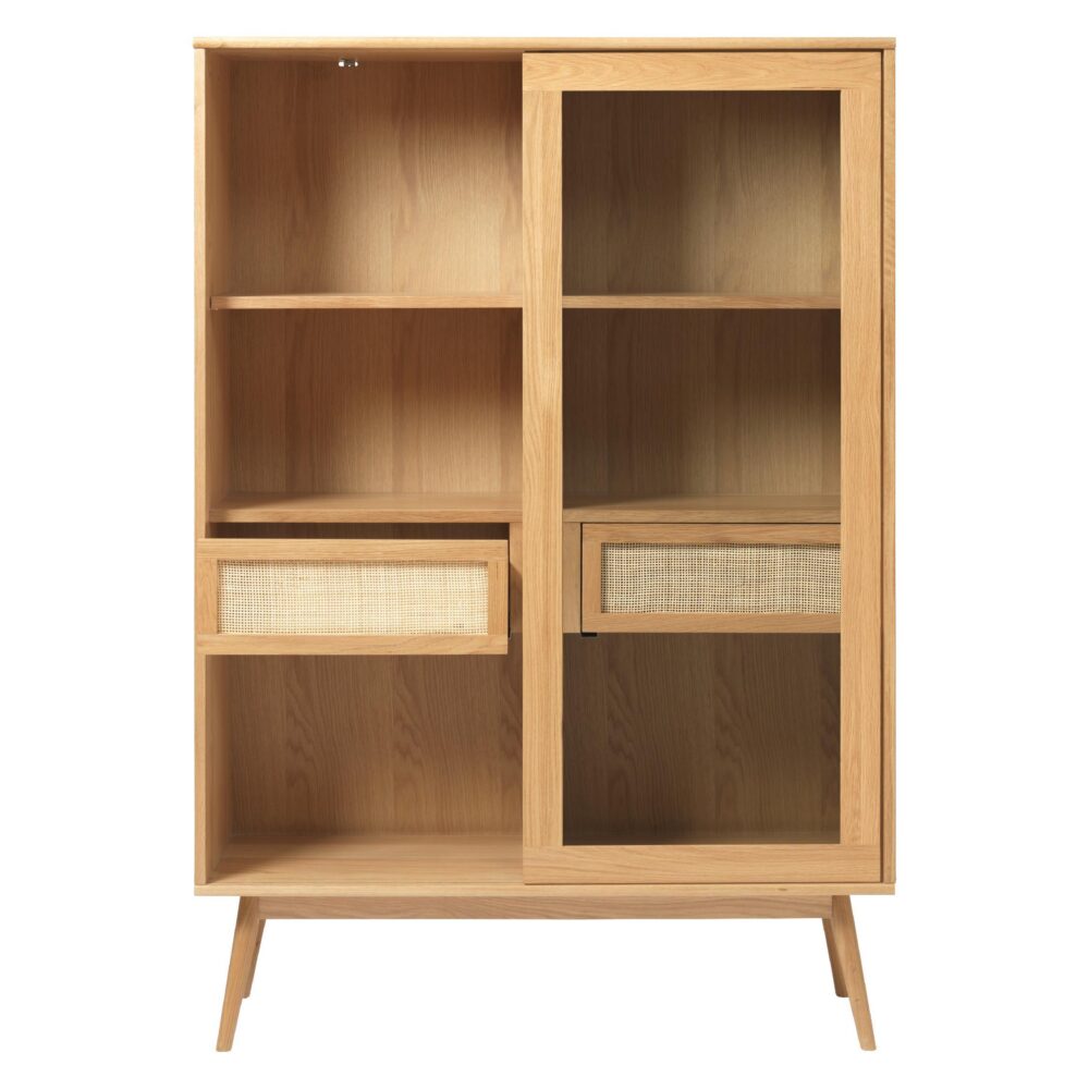 Enli eiken vitrinekast met glazen schuifdeuren afbeelding 2