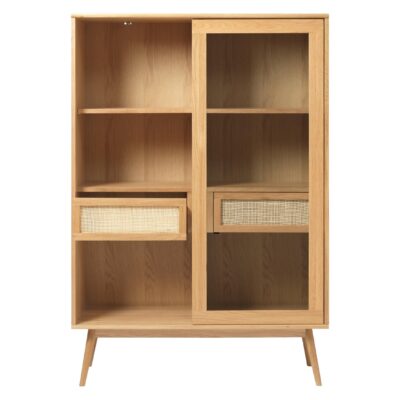 Enli eiken vitrinekast met glazen schuifdeuren afbeelding 2