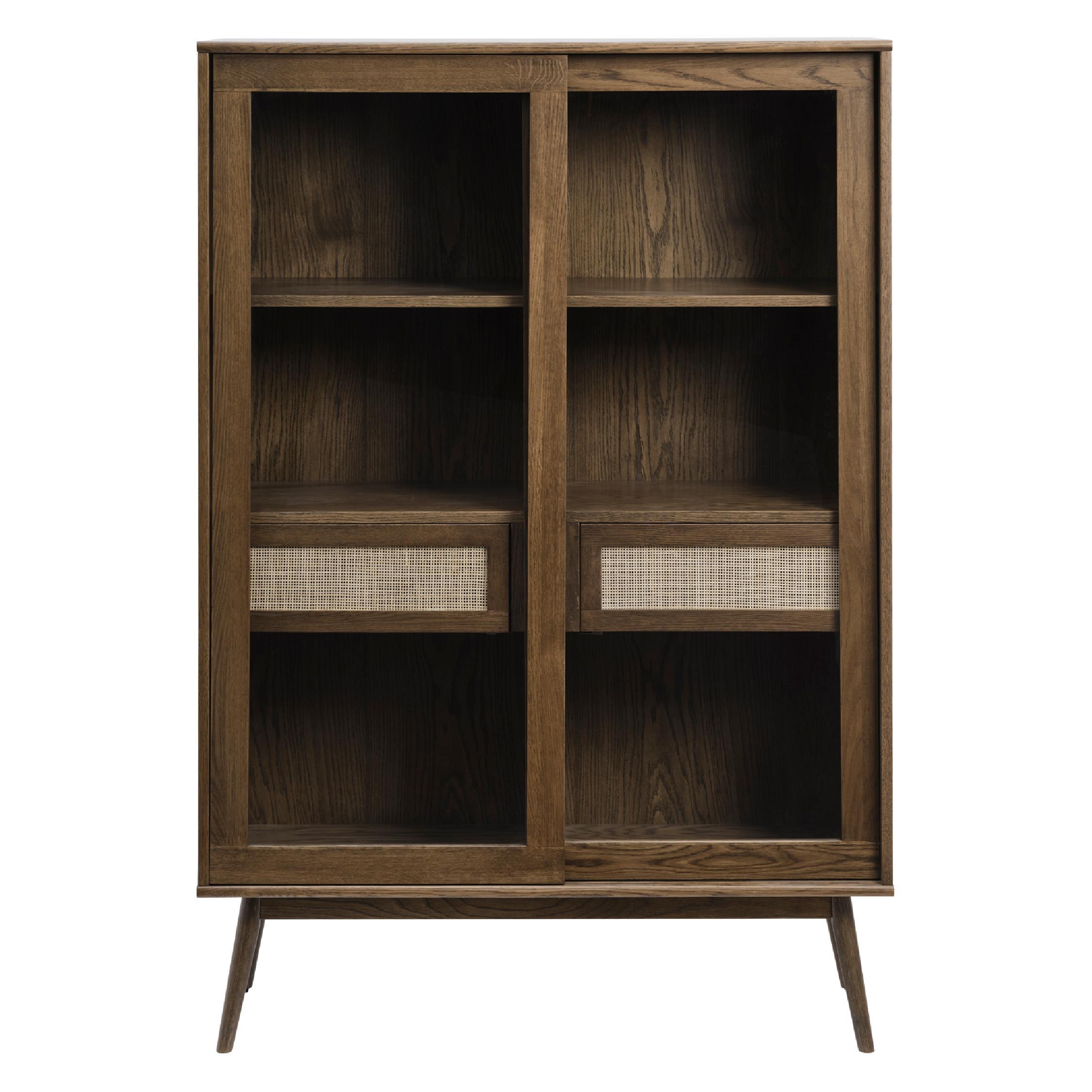 vitrinekast Enli eikenhout met glazen schuifdeuren afbeelding 1