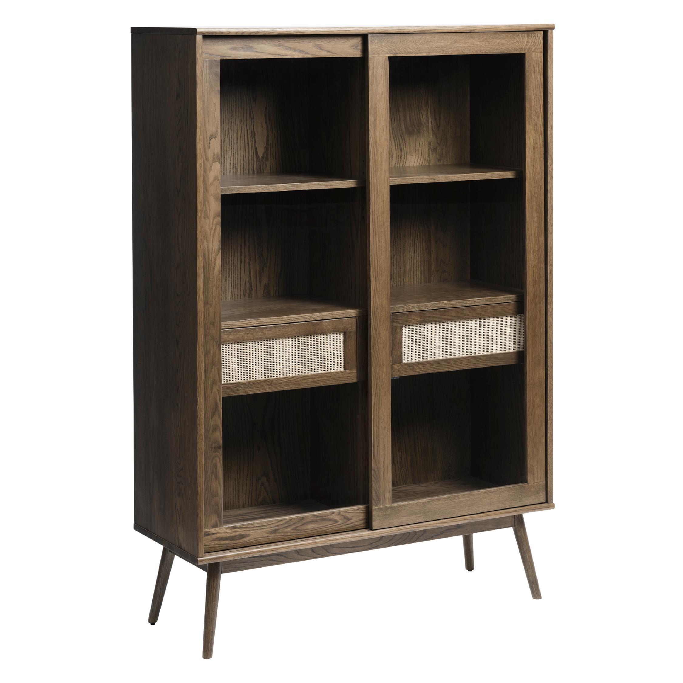 vitrinekast Enli eikenhout met glazen schuifdeuren afbeelding 3