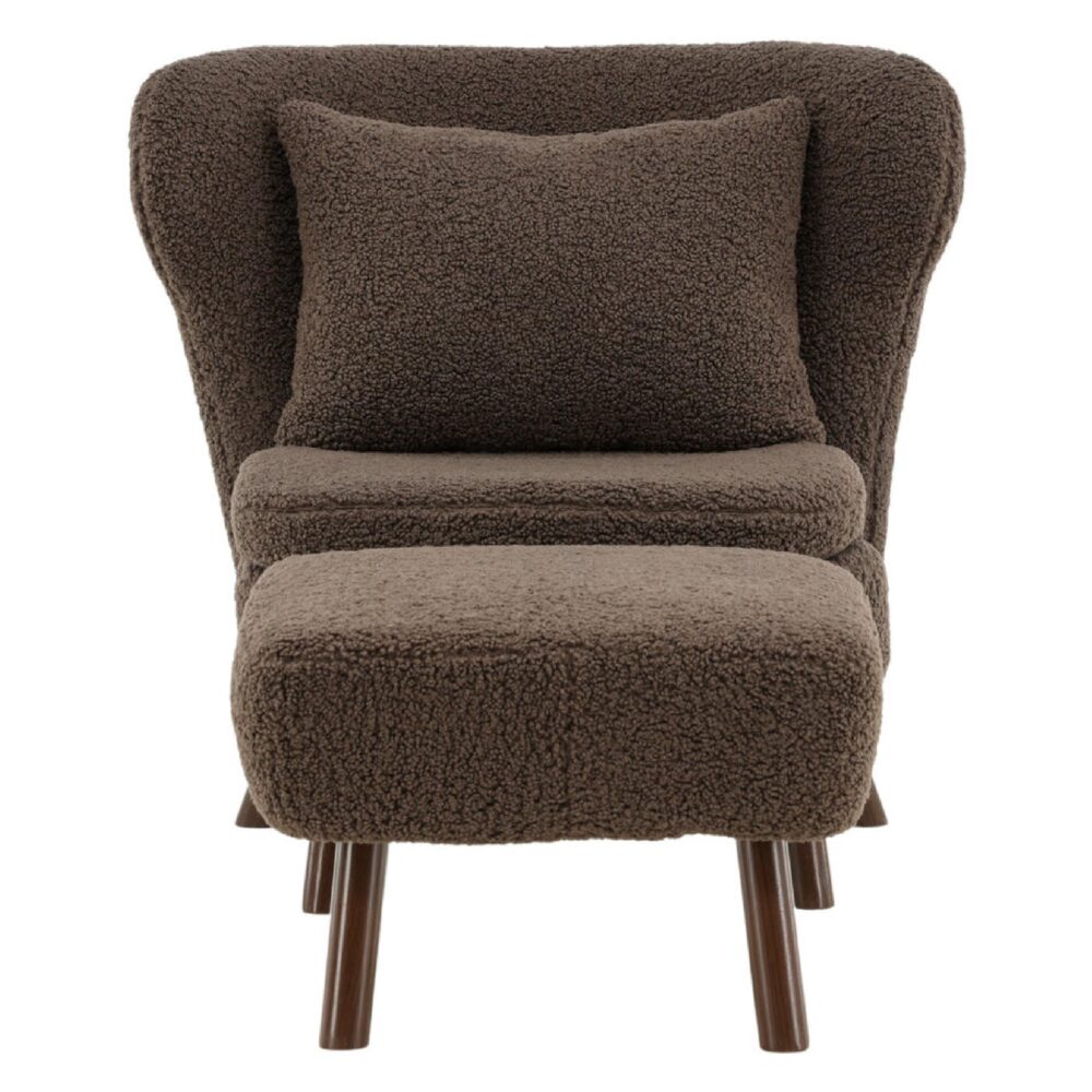 bruine teddy fauteuil met poef afbeelding 2