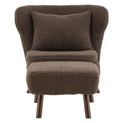 bruine teddy fauteuil met poef afbeelding 2
