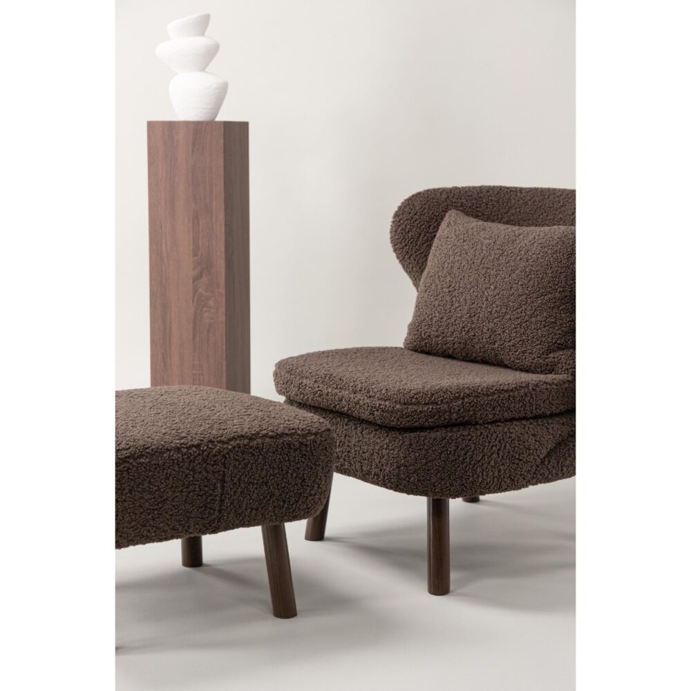 bruine teddy fauteuil met poef afbeelding 9
