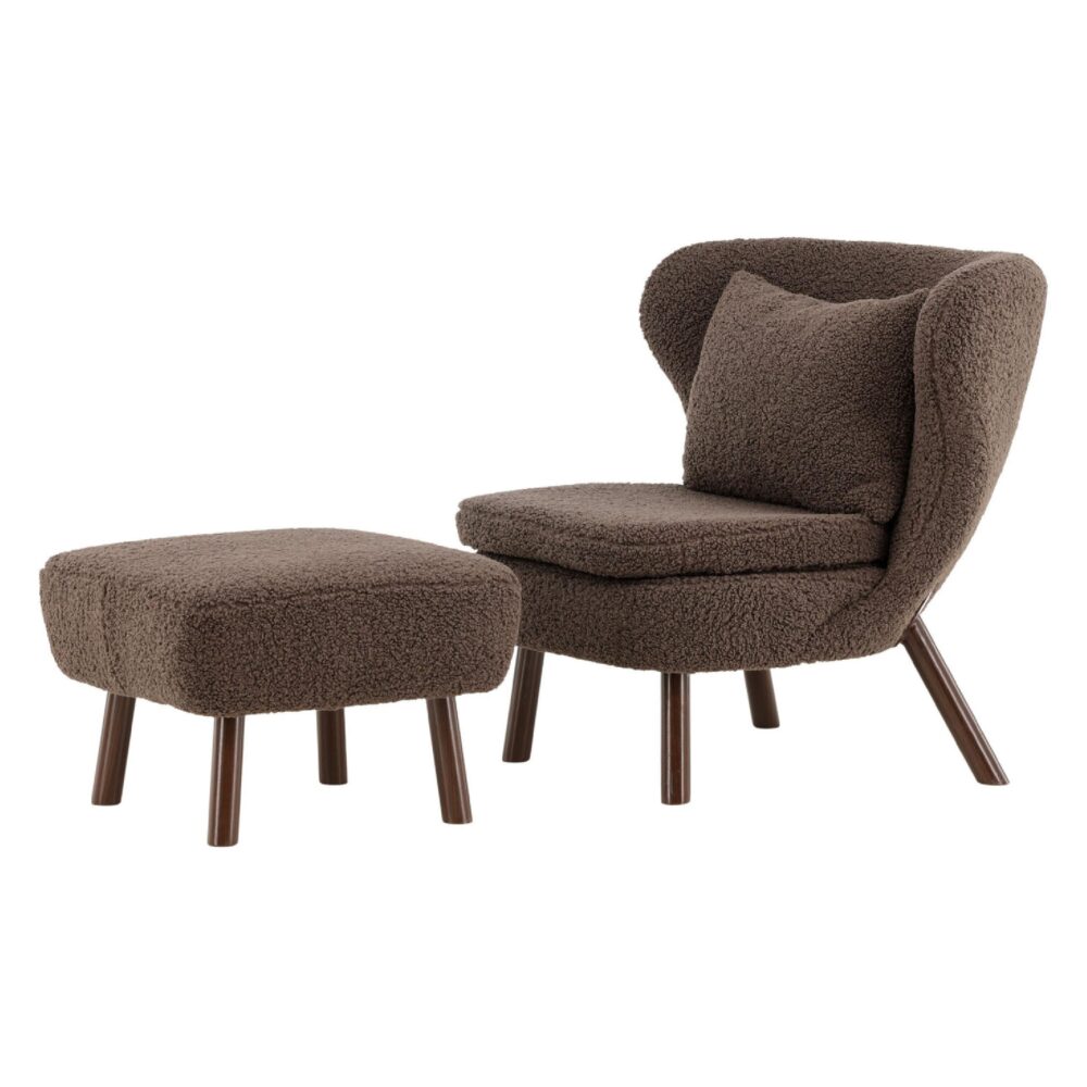 bruine teddy fauteuil met poef afbeelding 3
