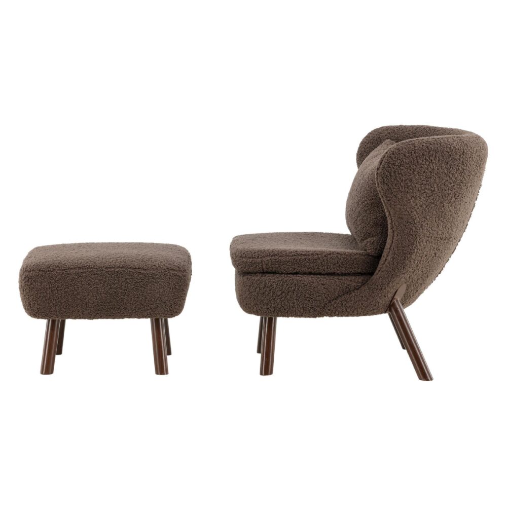 bruine teddy fauteuil met poef afbeelding 4