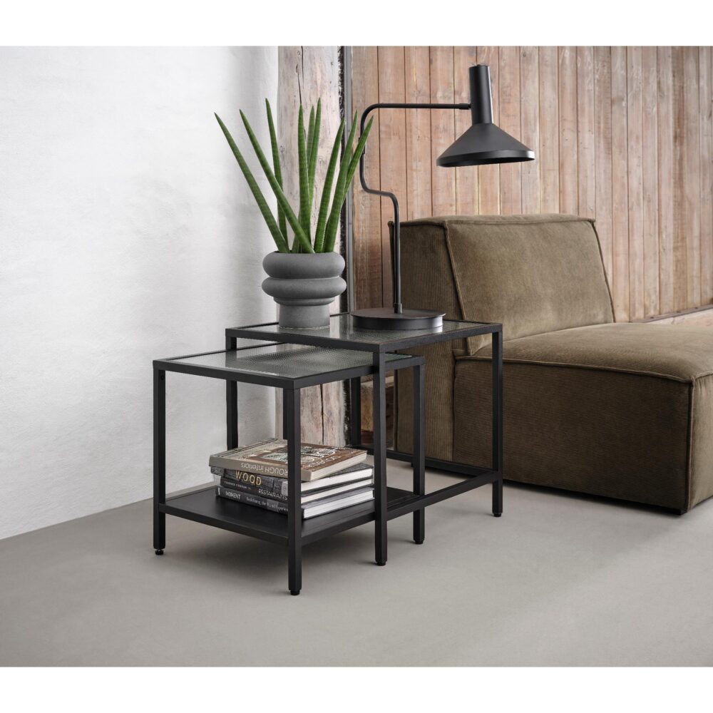Soren salontafel set van 2 glas en metaal zwart afbeelding 5