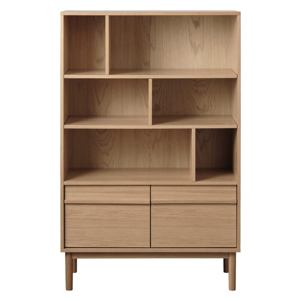 Vera eikenfineer boekenkast met lades en open vakken afbeelding 1