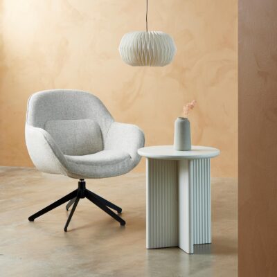 bouclé draaifauteuil met hocker offwhite afbeelding 6