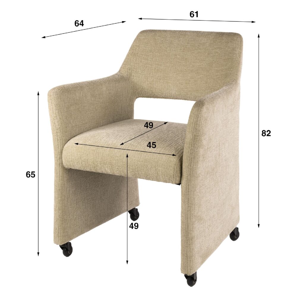 Maro eetkamerstoelen met armleuning op wieltjes afbeelding 6